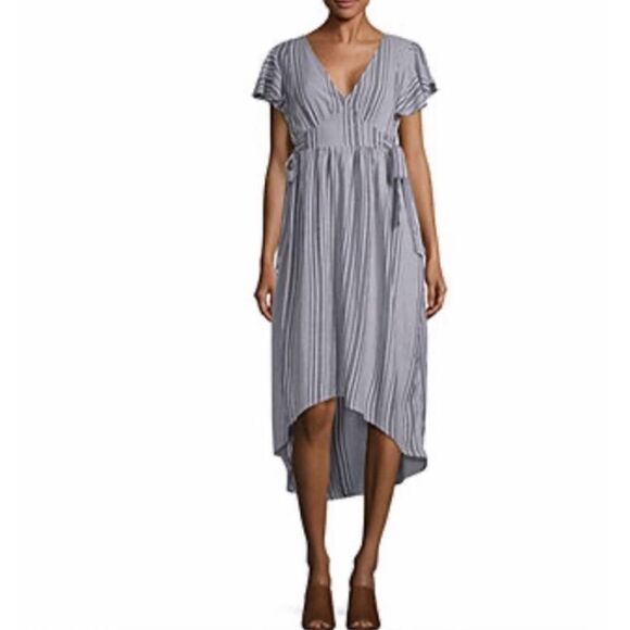 NWT Womens ANA a.n.a. Erin Vertical Stripe Midi V Neck Dress - Sz XS - Picture 1 of 3